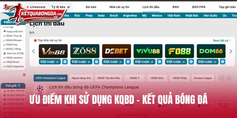 Ưu điểm khi sử dụng Kết Quả Bóng Đá